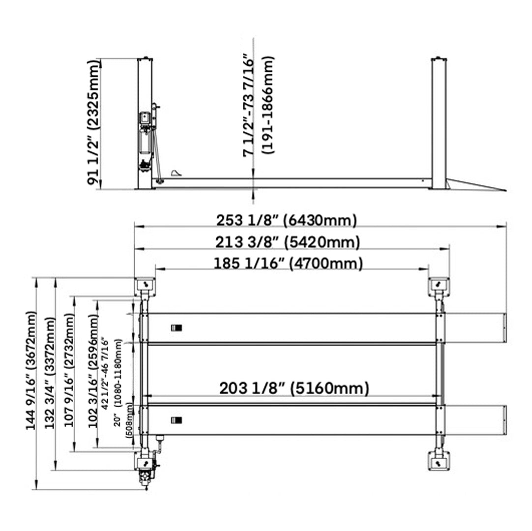 Stratus 4 Post 14,000 lbs Compact Lift, Pneumatic Safety Lock SKU SAE-414C