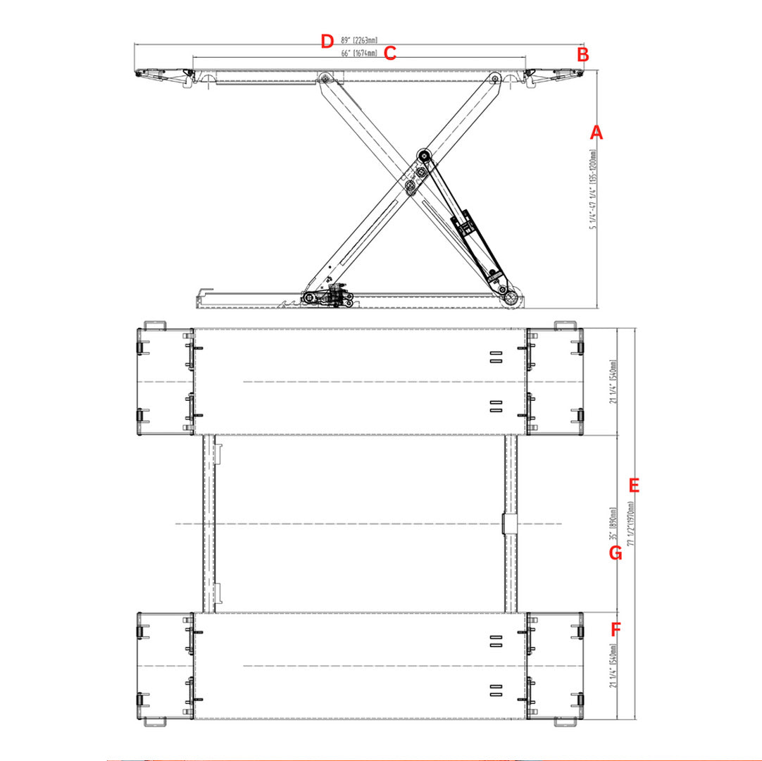 Stratus Portable Open Center 10000 lbs Mid Rise Scissor Lift, Extra Wide Extra Tall, Pneumatic Release SKU SAE-MS10000P