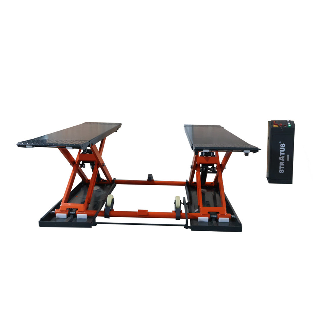 Stratus Extra Wide, Tall Portable Open Center, 9000 lbs Mid Rise Scissor Lift, ETL Certified Power Unit, PLC Control, SKU SAE-MS9000XT