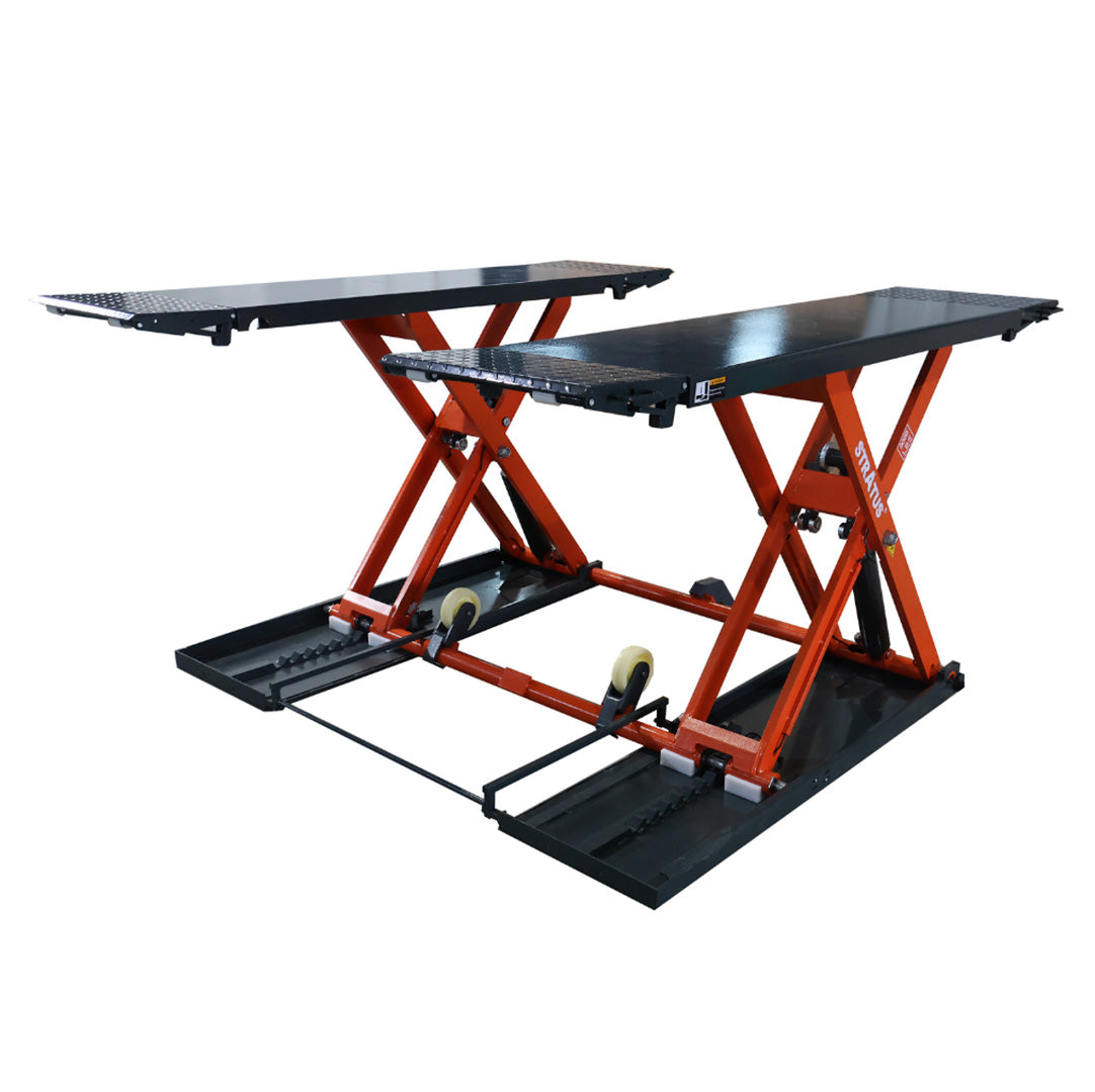 Stratus Extra Wide, Tall Portable Open Center, 9000 lbs Mid Rise Scissor Lift, ETL Certified Power Unit, PLC Control, SKU SAE-MS9000XT