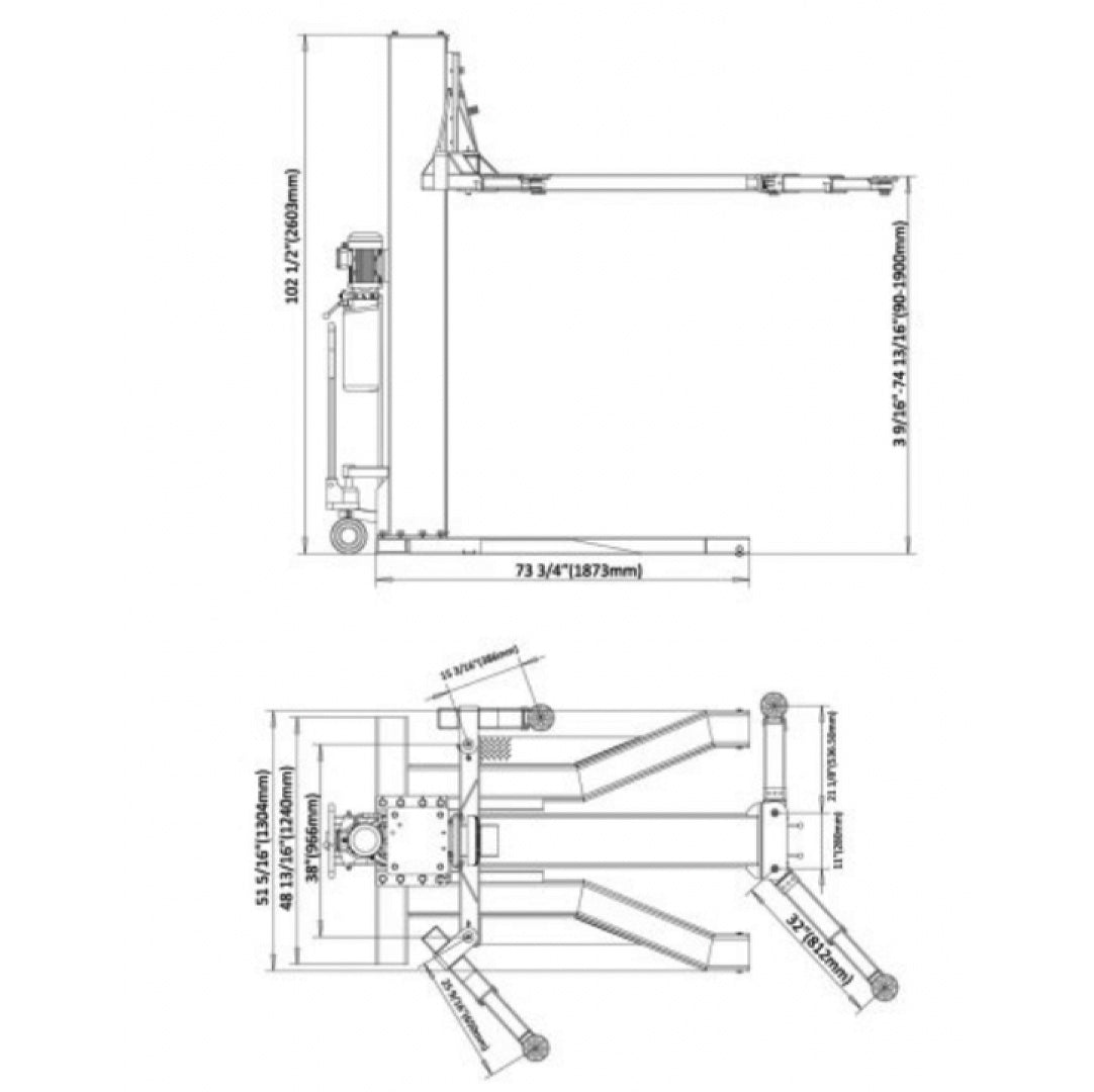 Stratus Single Post 6,600 lbs Mobile Lift, Manual Safety Lock Release SKU SAE-S66M