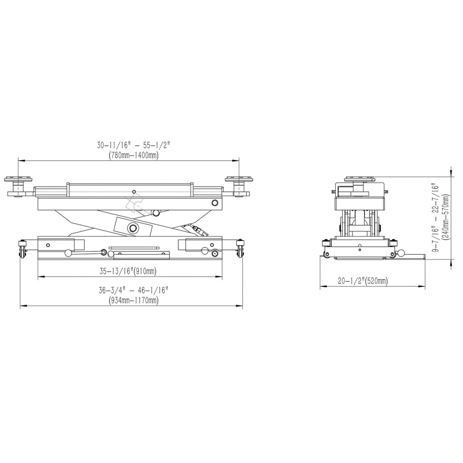 Stratus Rolling Bridge Jack 7000 lbs, Pneumatic Pump, Adjustable Mounting SKU SAE-BJ7