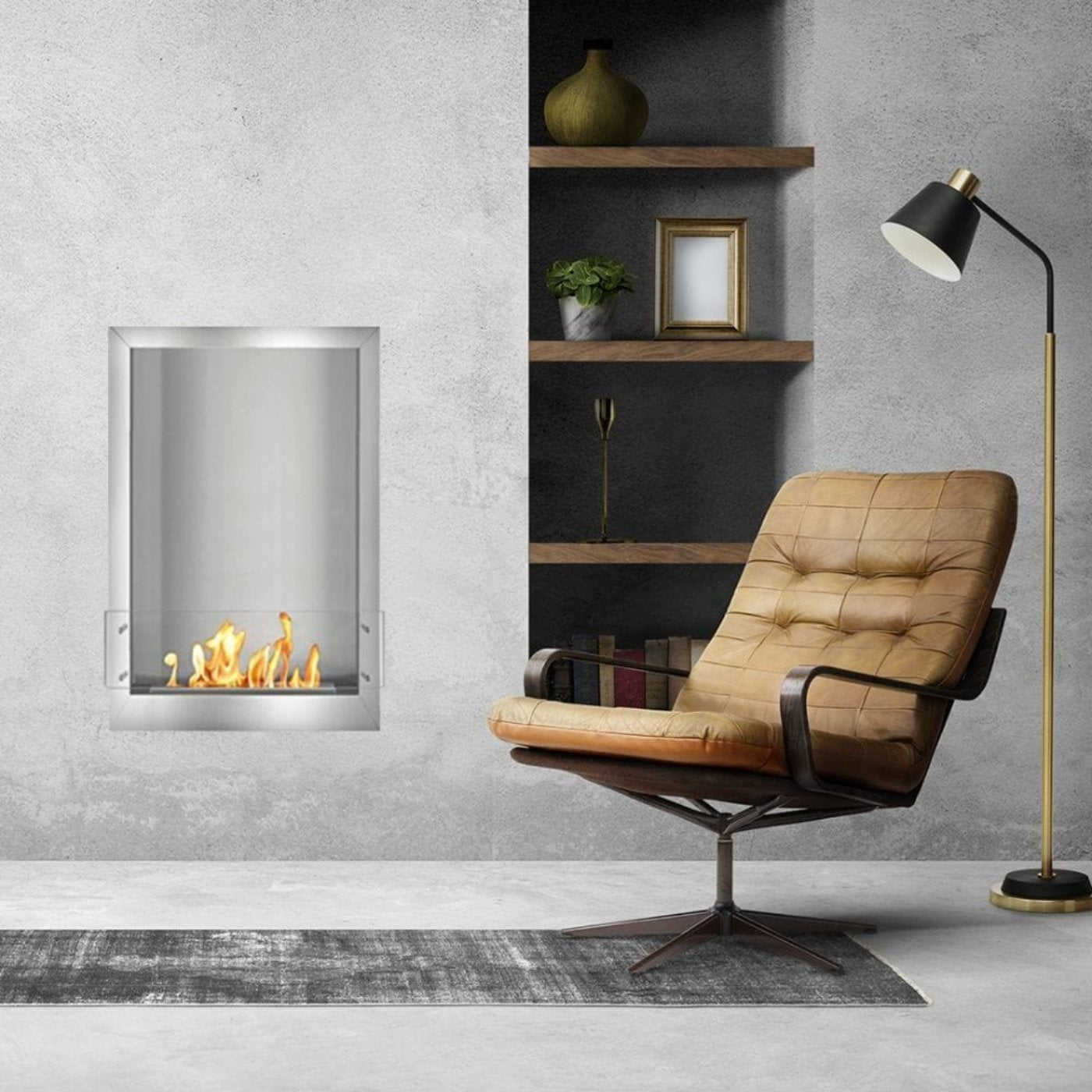 The Bio Flame 24-Inch Smart Firebox SS Ethanol Fireplace SKU FB-SS-24-16RC-Silver-Spacer