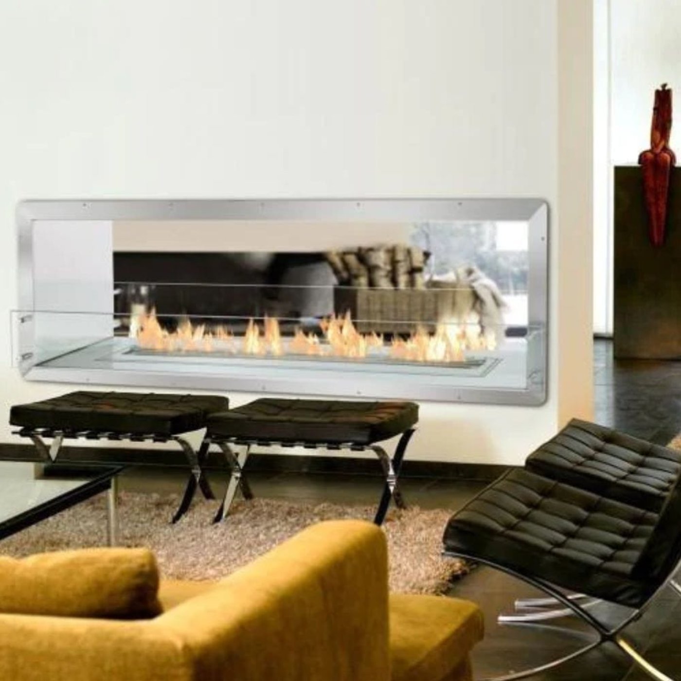 The Bio Flame 72-Inch Firebox DS Ethanol Fireplace SKU FB-DS-72-48M-Silver-Spacer