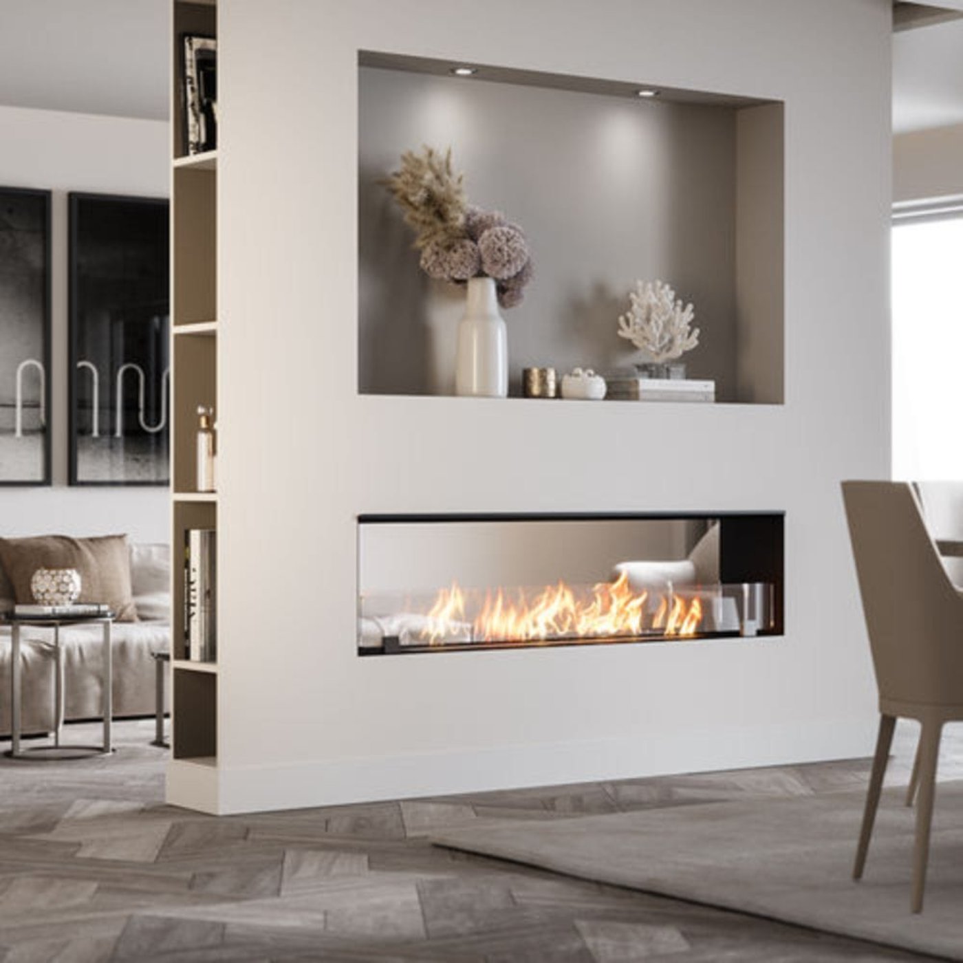 The Bio Flame 96-Inch Firebox DS Ethanol Fireplace SKU FB-DS-96-72M-Silver-Spacer