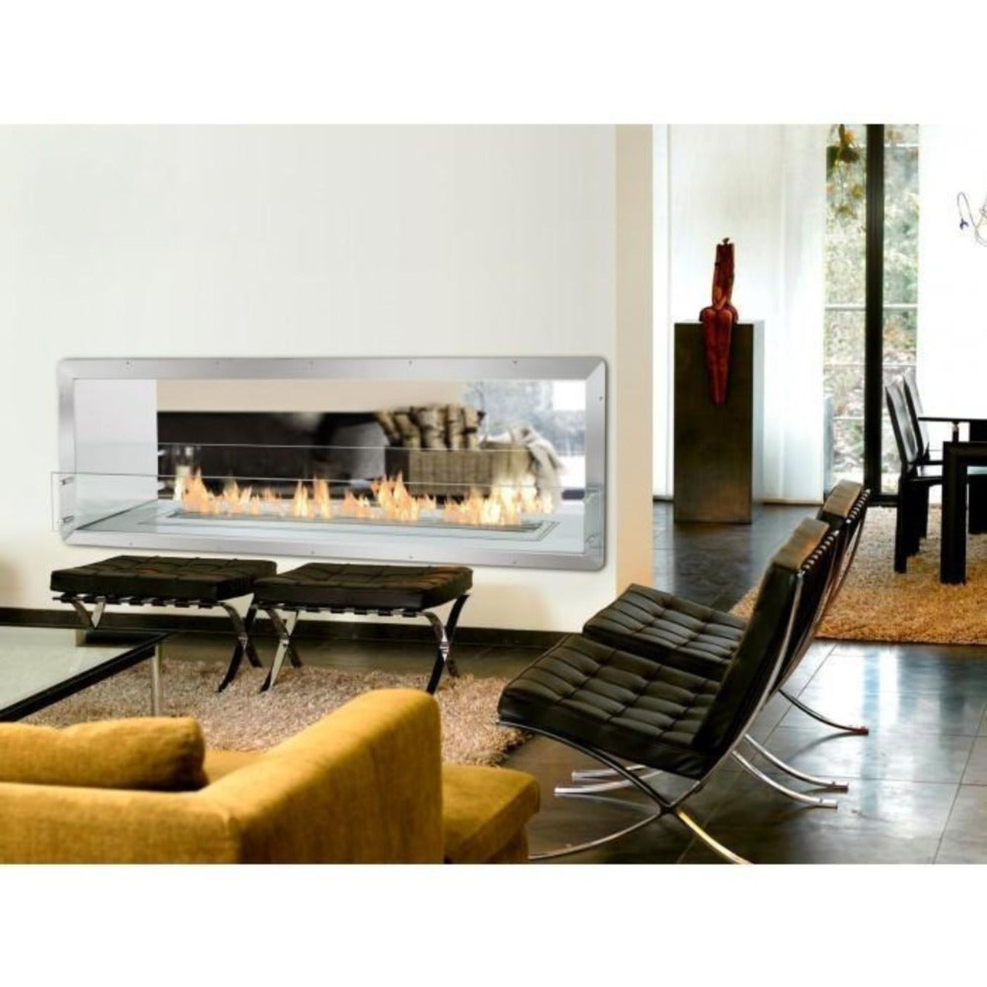 The Bio Flame 72-Inch Smart Firebox DS Ethanol Fireplace SKU FB-DS-72-48RC-Silver-Spacer