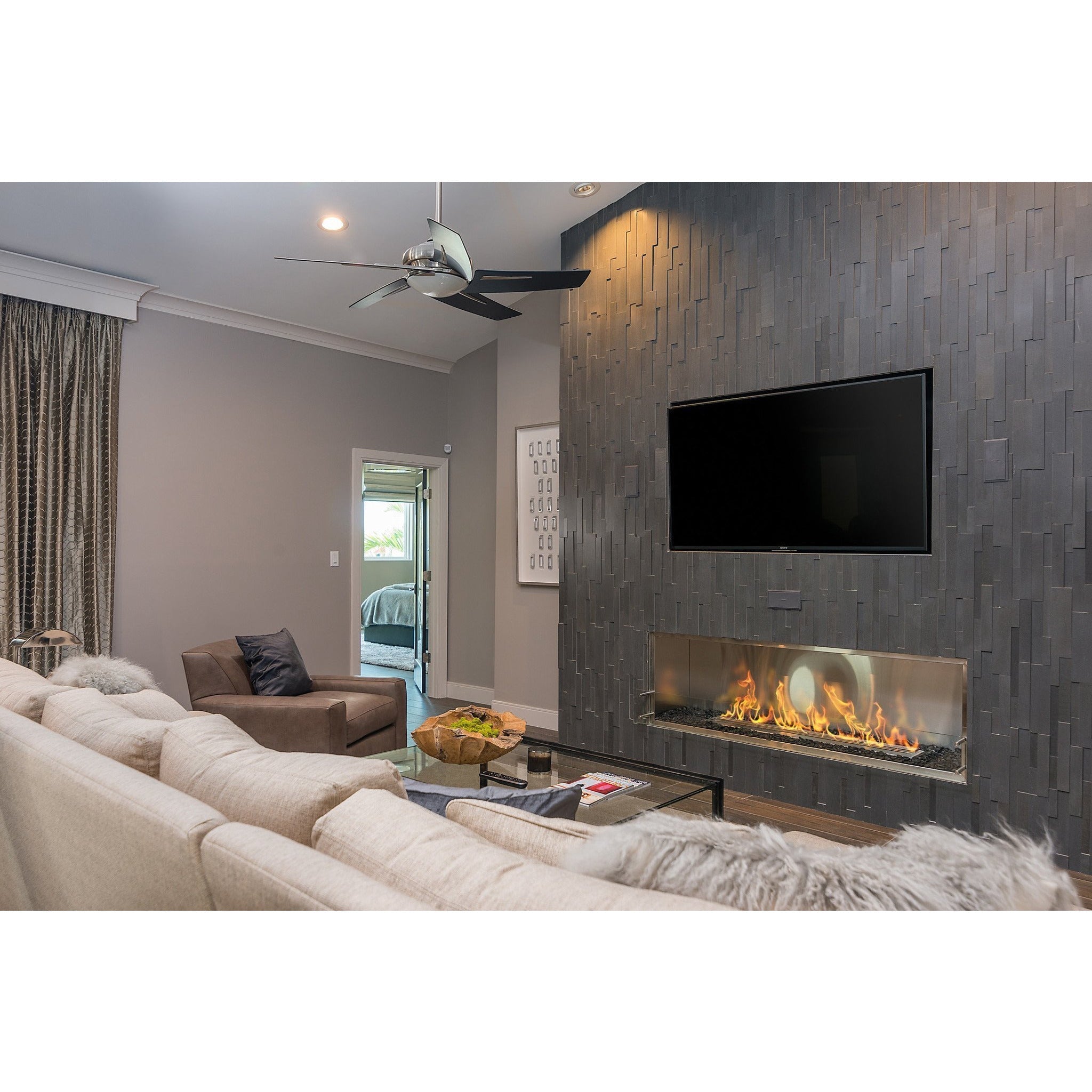 The Bio Flame 72-Inch Smart Firebox SS Ethanol Fireplace SKU FB-SS-72-48RC-Silver-Spacer